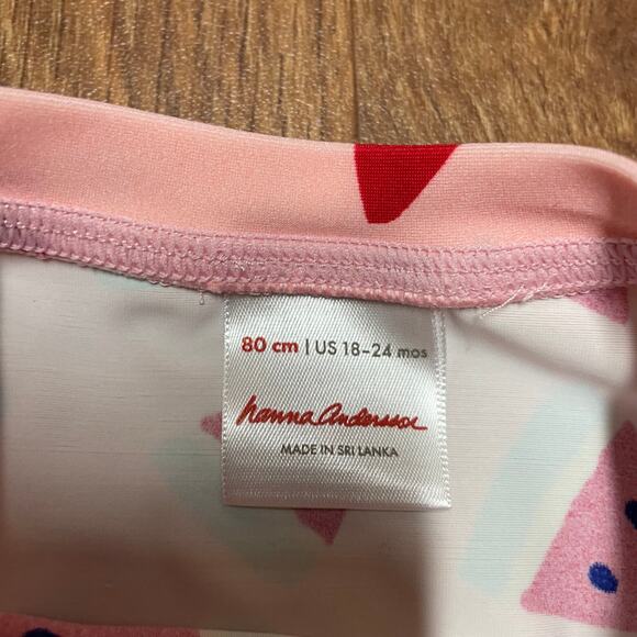 Hanna Andersson Girls Pink Red Watermelon Long Sleeve Rash Guard Size 18-24M - Picture 3 of 6